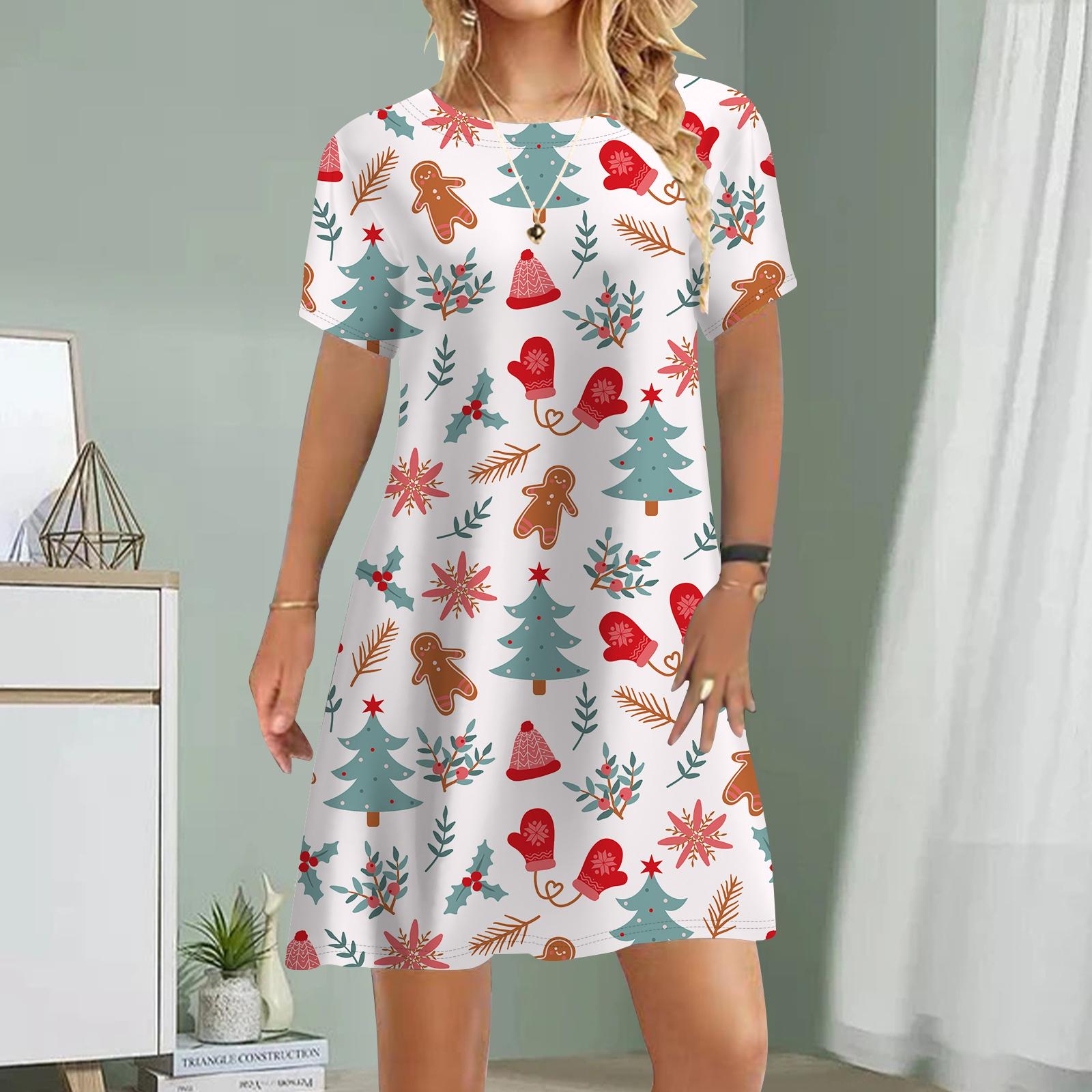 

Женское повседневное платье Летние платья с принтом из стекла для женщин Платье с круглым вырезом и коротким рукавом Плюс Размер M белый