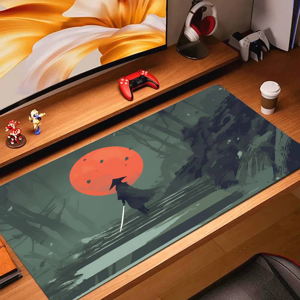 Japanese Samurai Desk Mat XXL Black and White Gaming keyboard mat large Oni Samurai extended deskpad Ghost of Tsushima Mousepad