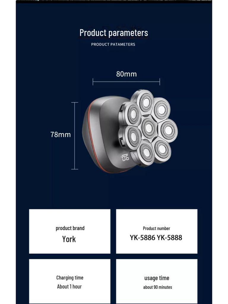 York Multifunctional Electric Head Shaver for Men - Bald Hair Clipper & Razor