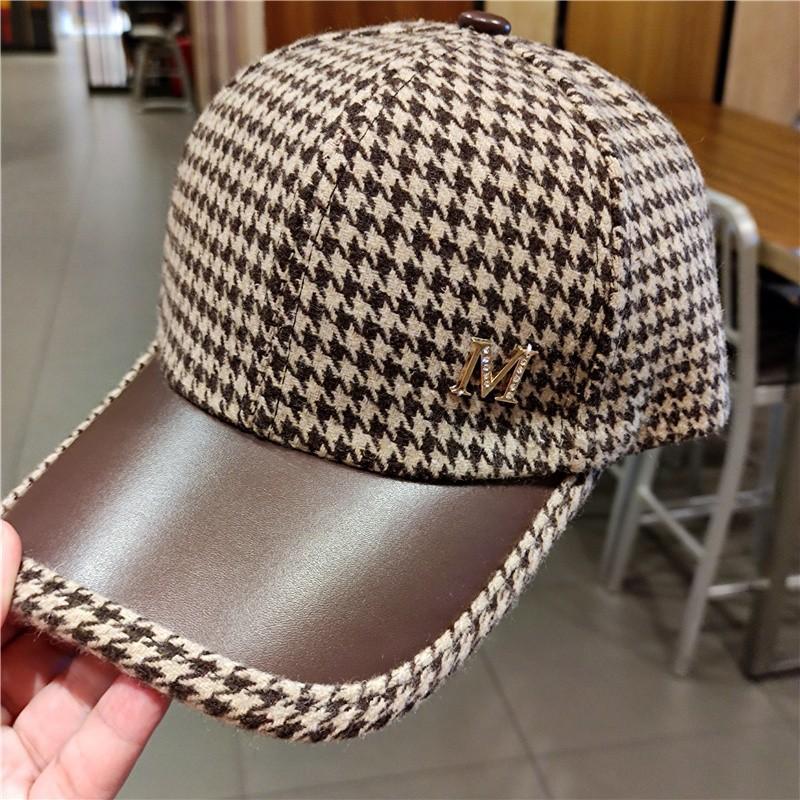 ins leather brim thousand birds plaid M standard cap children autumn and winter versatile fashion baseball cap fashion cap