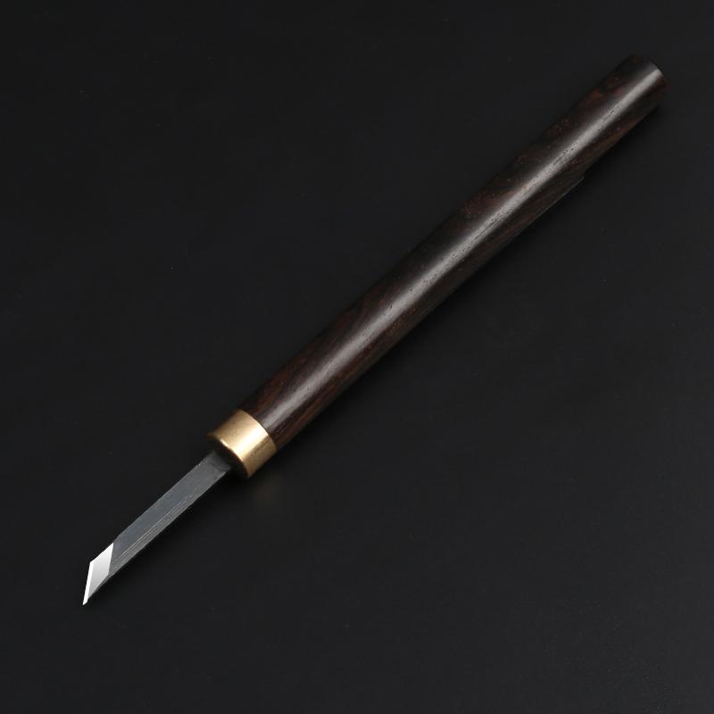 Nitriertes Weißstahl Holzschnitzmesser mit Griff aus lila Sandelholz