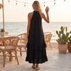 Women's Summer Retro Elegant Casual Round Neck Sleeveless Ruffled Midi Beach Dress