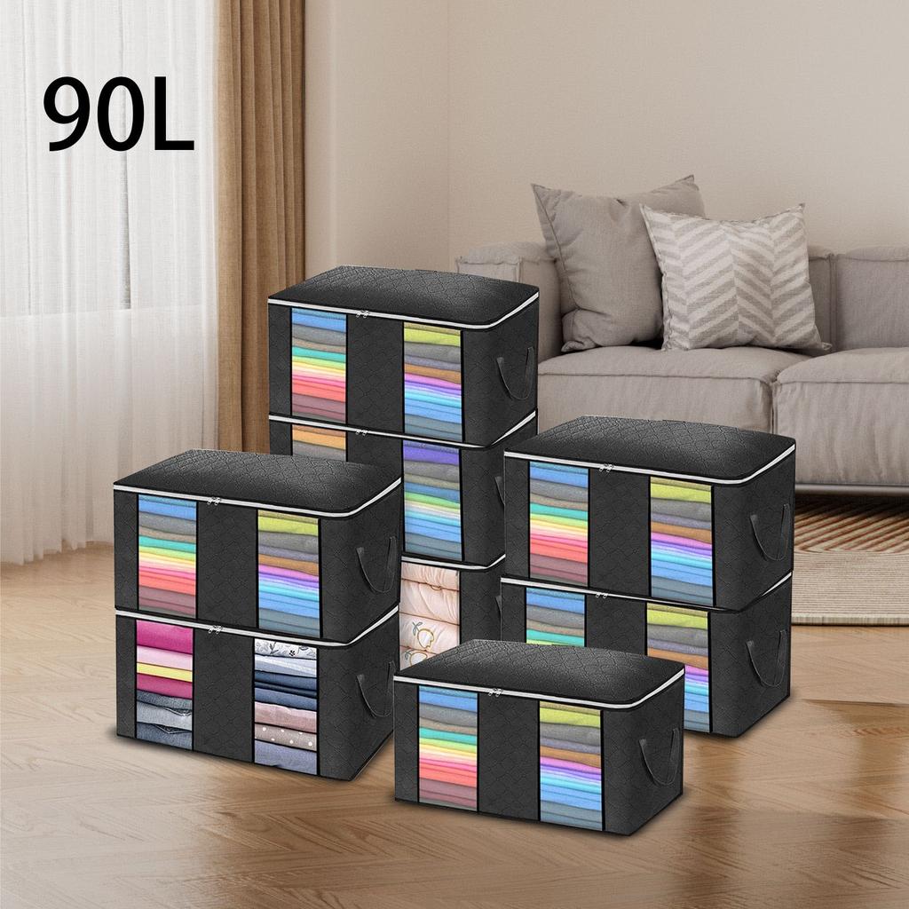 90L Large Storage Bags, Foldable Closet Organizer And Storage Bags With Handles, Thick Fabric For Blankets, Quilts, Clothes, Bedding