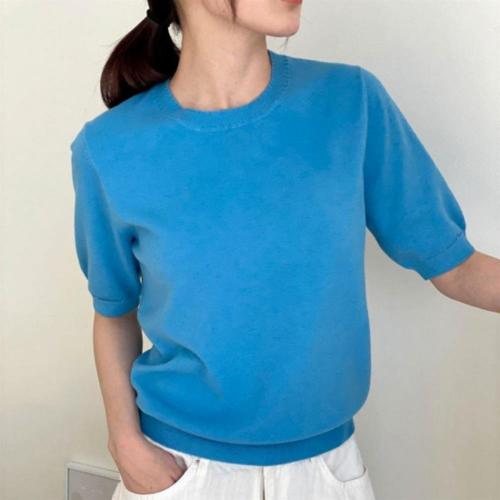 New Arrivals Open Run Women Basic Fit Round Neck Short Sleeve Knit 9 Colors