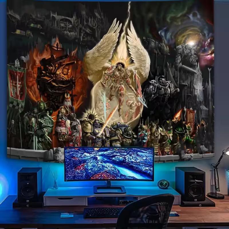 2D Warhammer 40k Tapestry, Space Marine Primarch Wall Hanging for Fans Room Decor