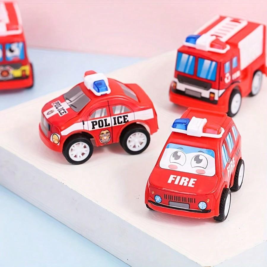 10pcs Cartoon Mini Pull Back Fire Truck Police Car Toys For Birthday Party Favors Bags Reward,Color Random,Police Car,Toys,Mini Toys,Tiny Toys