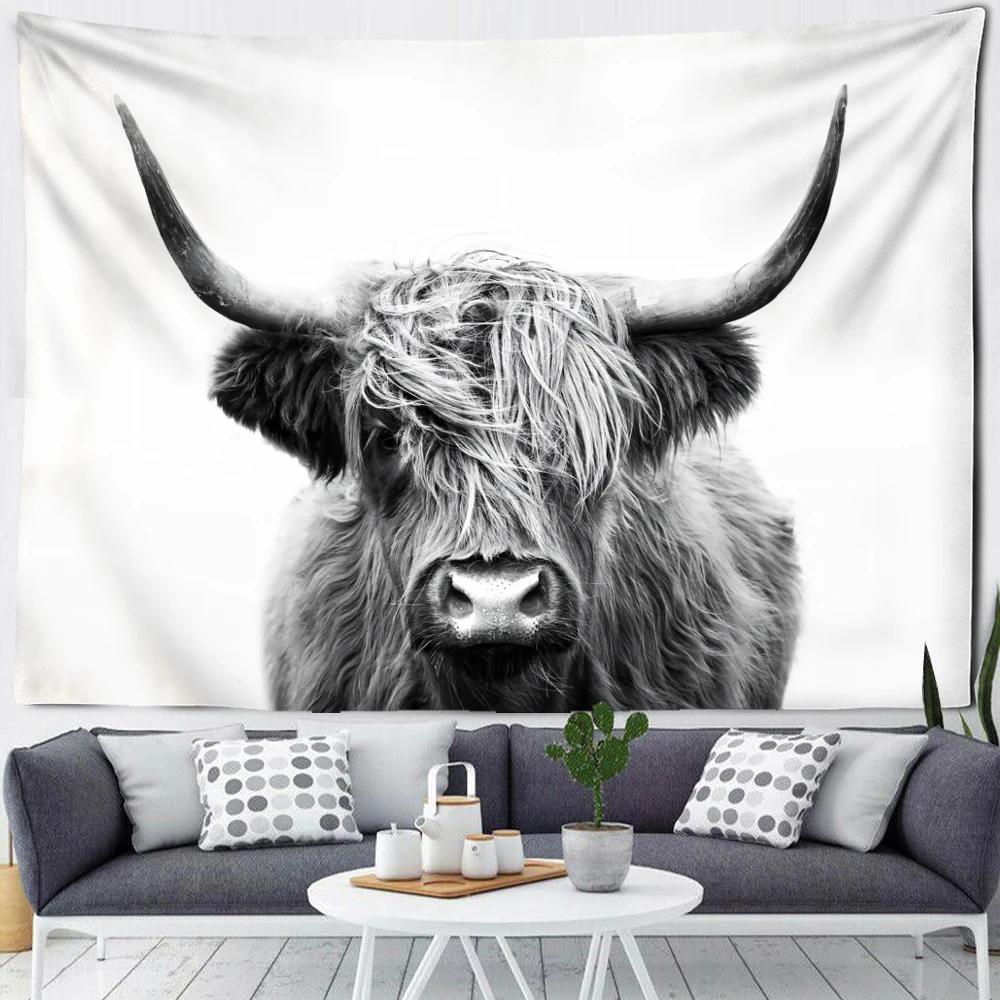 Lovely Cow in the Farmhouse Tapestry Wall Decorative Art Blanket Curtains Hanging at Home Bedroom Living Room Decor