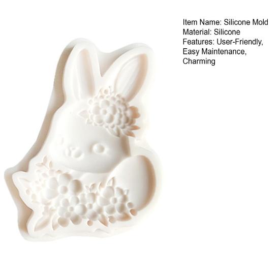 Yousheng Rabbit Silicone Mold Easter Bunny Floral Pattern Chocolate Candy Making Mold Flexible Reusable Easy Demoulding Cake Decoration Mold