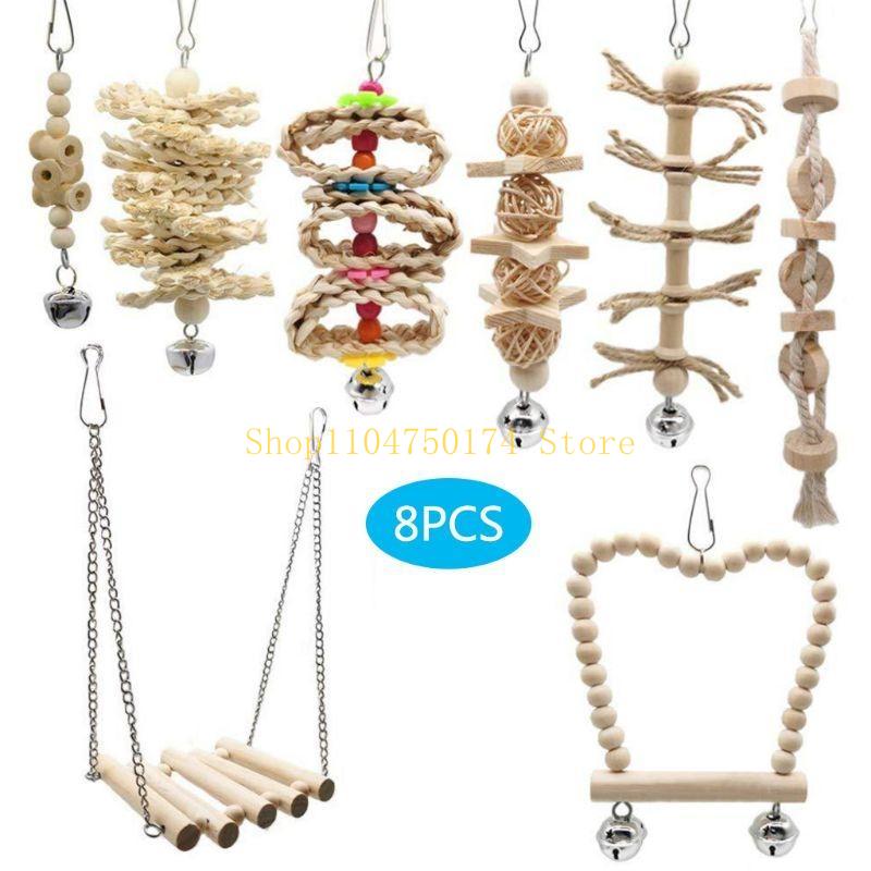 8-teiliges Vogel-Trainings-Papageien-Kauspielzeug Sicheres Material Schaukel Leiter Sitzstange Hängematte für Wellensittich Nymphensittich Mini-Ara Top-Angebot