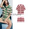 Stripes Polo Shirt Short Sleeve Knitting Outwear 3920284 High Waist Temperament Leisure Knitting Shorts 3920285