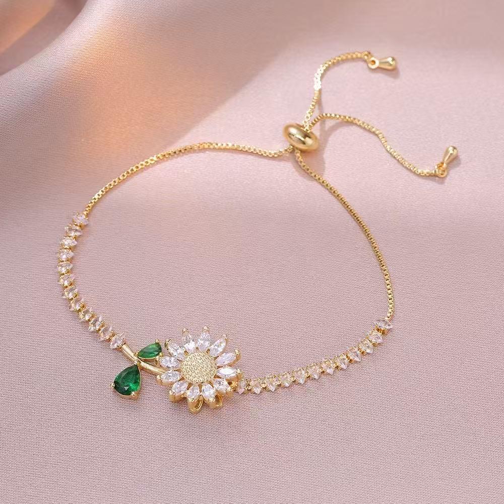 Japanese-Korean Style Sunflower Zircon Necklace & Earrings Set for Women