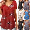 Women Floral Short Sleeve T Shirt Tops Ladies Tunic Baggy V Neck Pullover Blouse