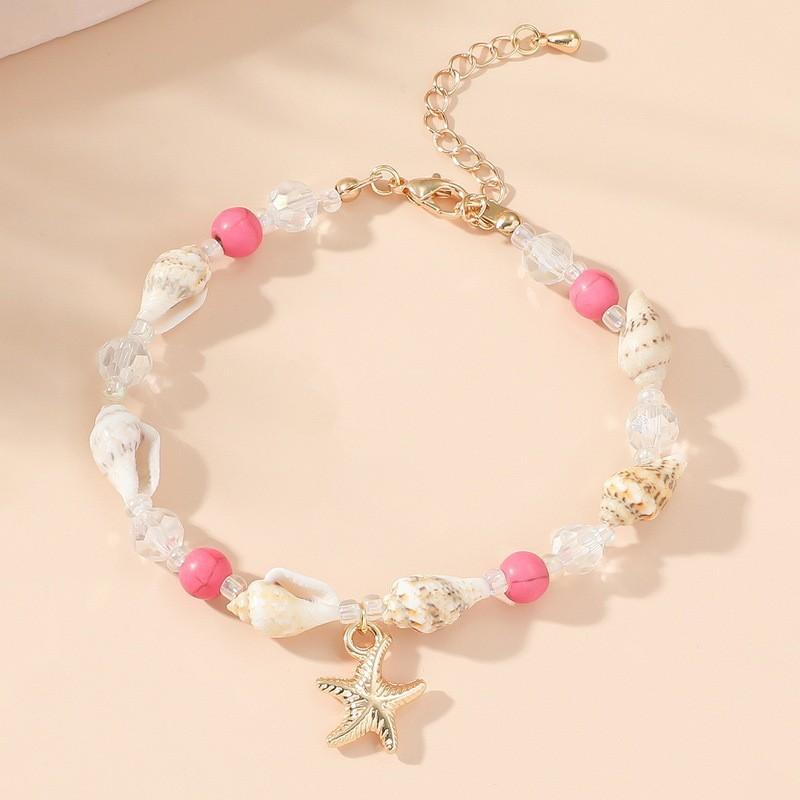 Bohemian Starfish Conch Shell Beads Bracelet For Women Girls Summer Beach Party Rice Bead Adjustable Bangle Jewelry