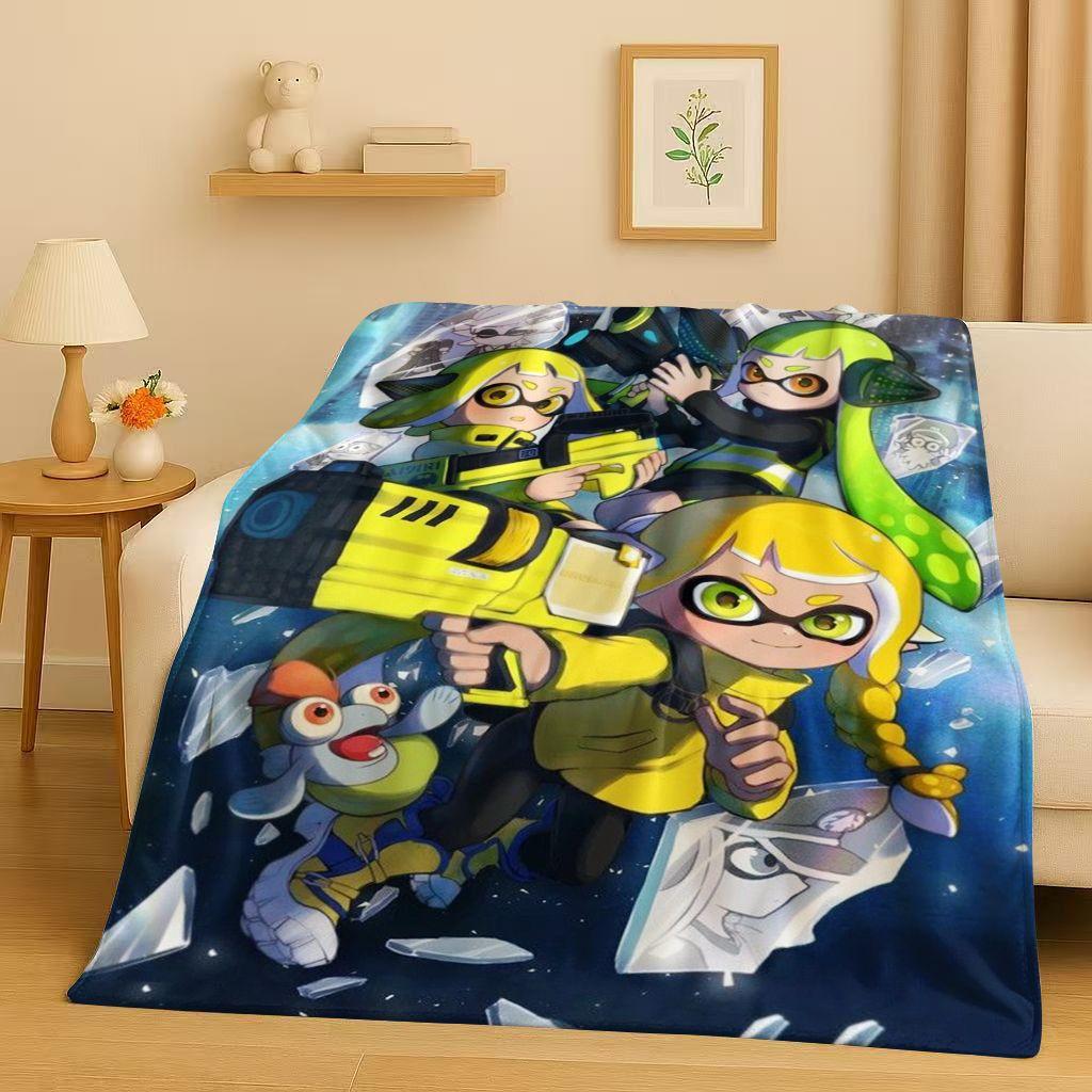 HD Splatoon Game Cartoon Flannel Blanket,Ultra Soft Warm Plush Throw for Home Bedroom Bed Sofa Cover Office Travel Picnic Kids