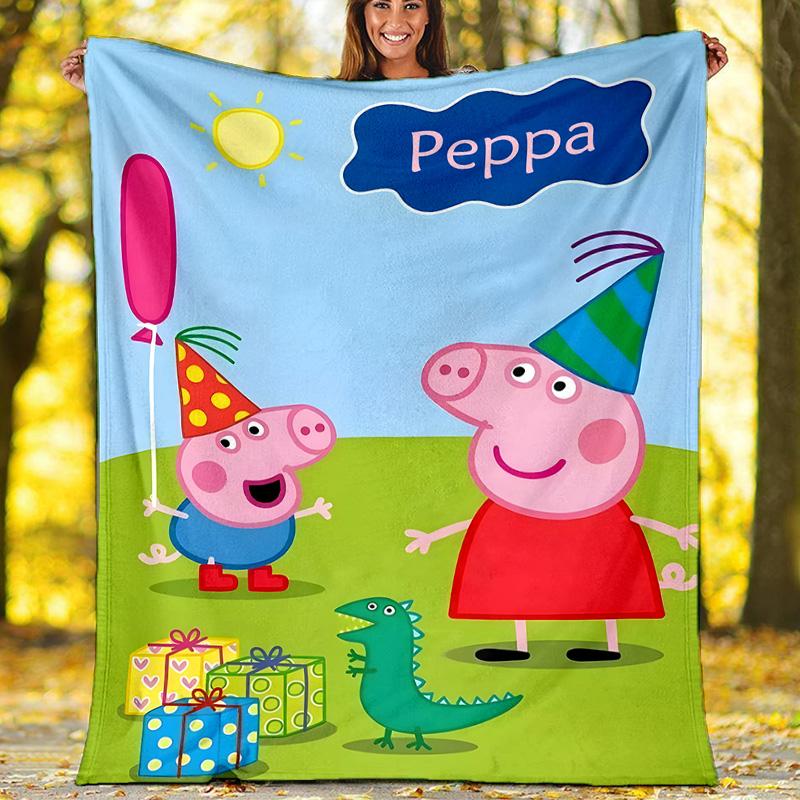 1pc Peppa Pig8 Theme Blanket - Digital Print, Polyester, Cozy for All Seasons, Perfect for Outdoor, Camping, and Travel