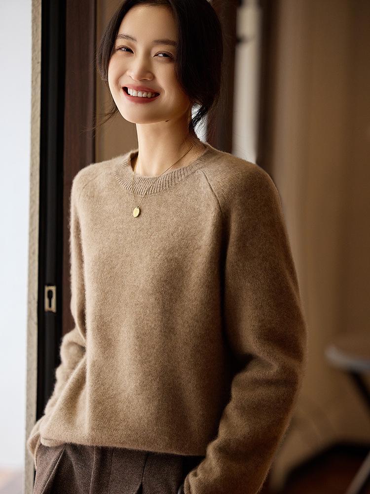 Round Neck Long Sleeve Cashmere Pullover Sweater