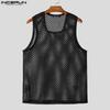 INCERUN Two Pieces Men Hollow Out Sleeveless Tank Tops and Loose Shorts Outfits Sets