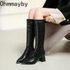 Winter Fashion Thick Heel Women Mordern Long Metal Pointed Toe Short Plush Female Banquet Party Knee High Top Booties