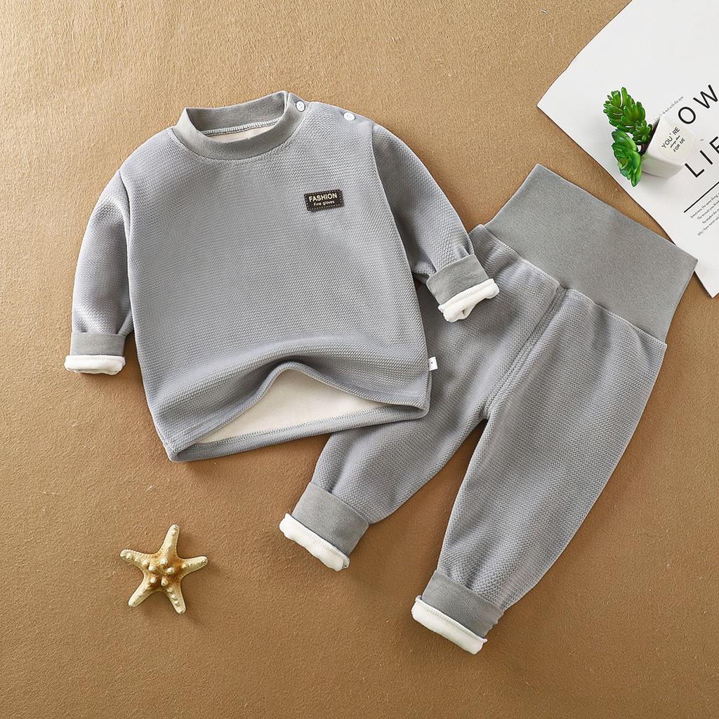 0-4J Winter Kinder Thermo-Unterwäsche Set Fleecegefütterter warmer Schlafanzug für Baby & Kleinkind Thermisches Oberteil + Hose mit hohem Bund Kaltwetter-Basisschicht