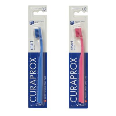 Brosse à dents CURAPROX CS Smart, Couleurs assorties, Pack blister, 7 600 poils, Ultra souple (Lot de 2)