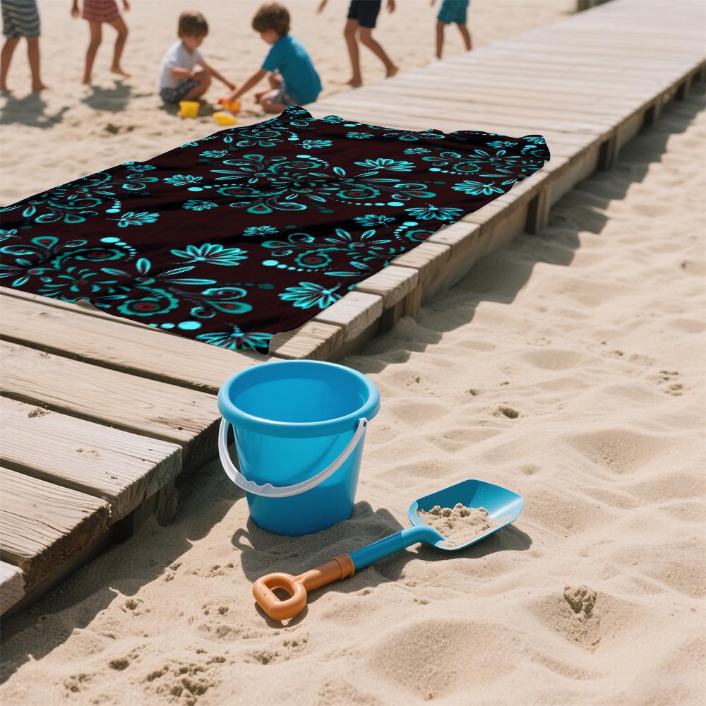 Teal Dark Floral Compact Travel Beach Towel Super Absorbent Sand Resistant, Microfiber for Swimming Camping Yoga