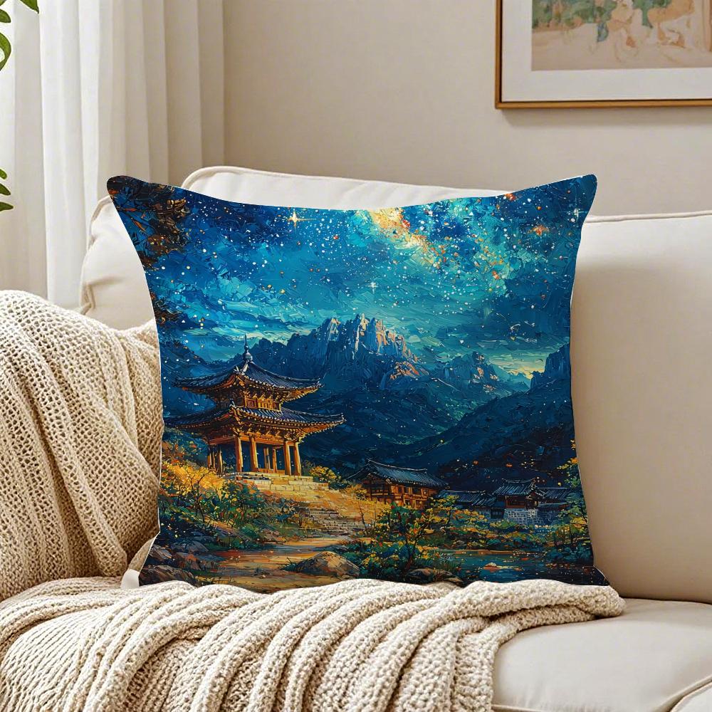 Culture Style Buddhist Temple Cushion Cover Pillowcase Antidustmite Living Room Sofa Decor Cushion Room