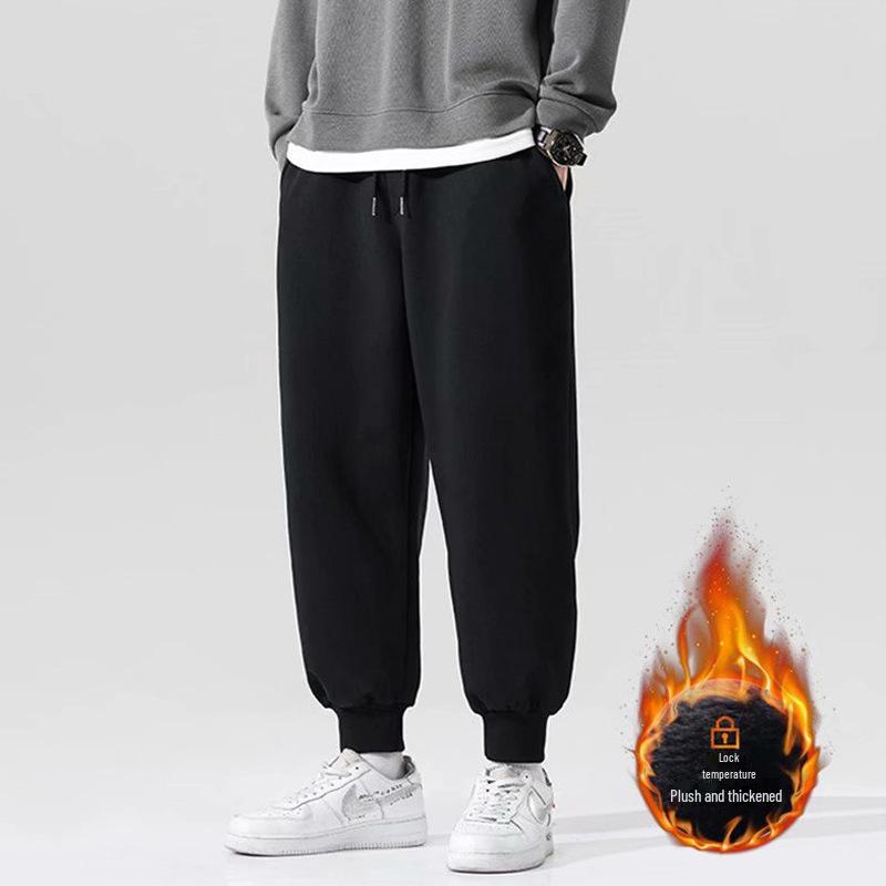 Men's Fleece Pants - Gray, Korean Style, Large Size, Casual Sweatpants for Autumn & Winter