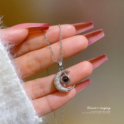 One Hundred Languages I Love You Necklace Female Moon Projection Versatile Clavicle Chain Titanium Steel Chain