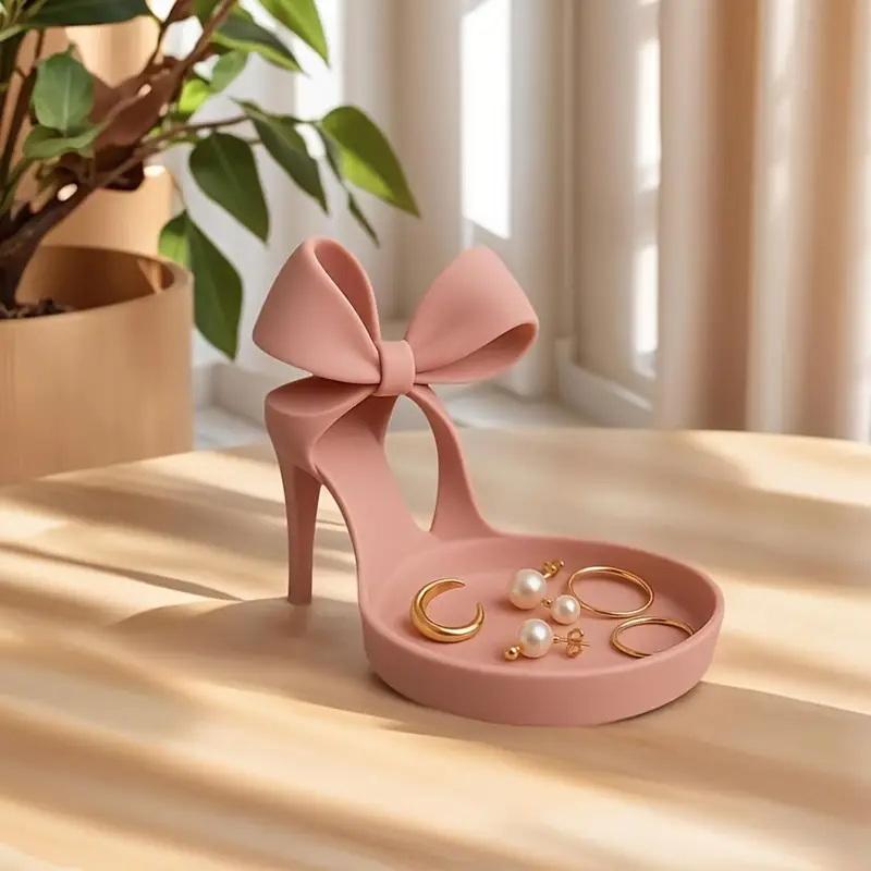 

3D Printed High Heel Jewelry Holder - Elegant Shoe-Shaped Jewelry Tray With Bow Decoration, Ring Holder And Storage Function 1 pc