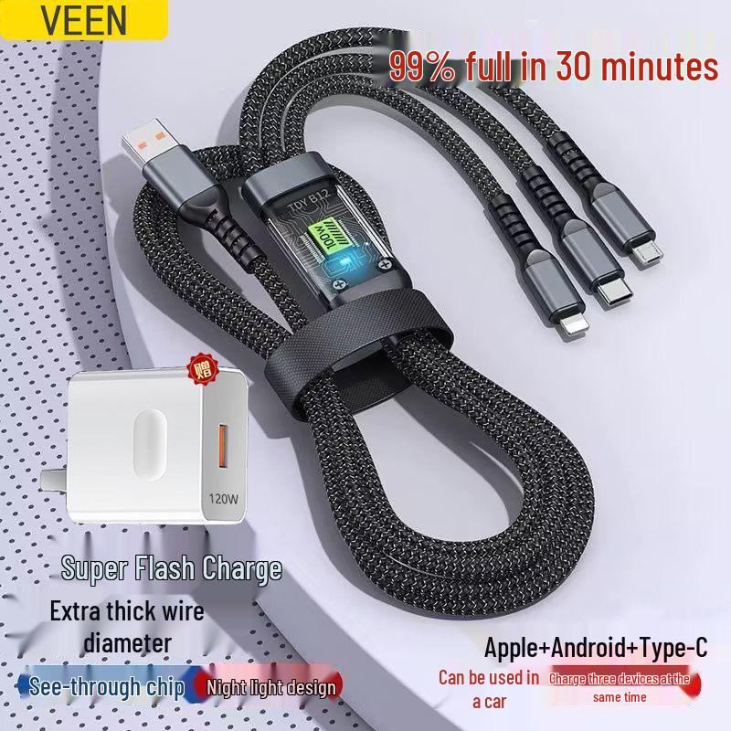 100W Digital Display 3-in-1 Fast Charging Cable for Mate60/50 Pro