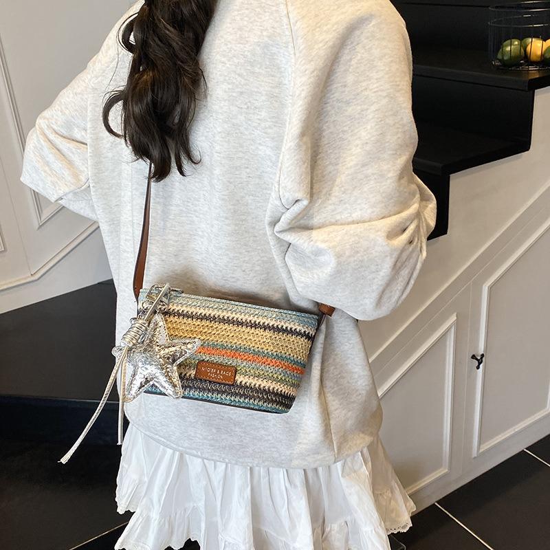 Fashion Color Red Woven Bucket Bag Women's Summer New Simple Casual Straw Bag Niche Messenger Bag