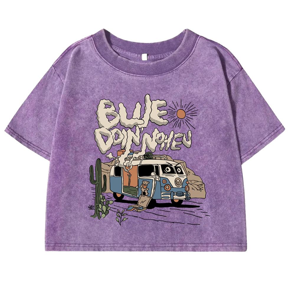 Please Pay Attention To American Retro  Print Womens T-Shirts Washed Tee Shirt Fashion Casual T Shirts Slim Crop Tops