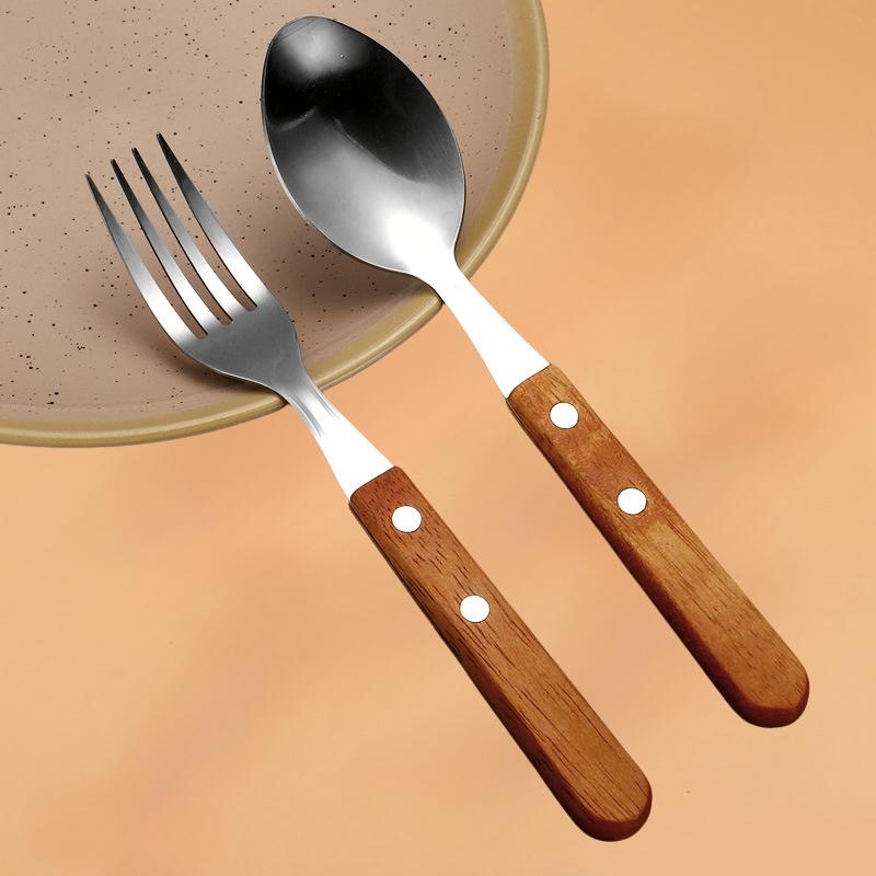Wooden Handle Stainless Steel Dinnerware Set Portable Retro Knife Fork Spoon Cutlery Kitchen Tableware Steak Knife And Fork