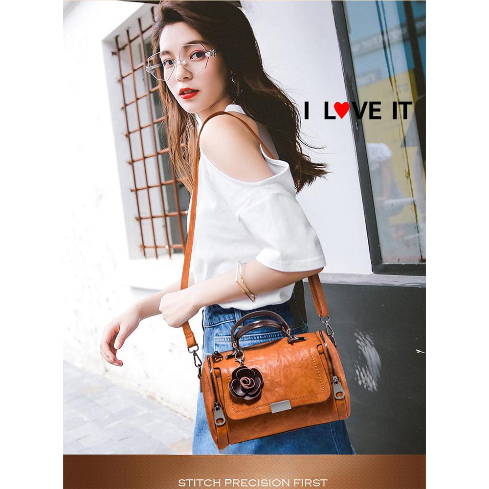 Women's Messenger Bag All-match Boston Bag Soft Leather Women's Bag Fashion Flower Handbag Bag
