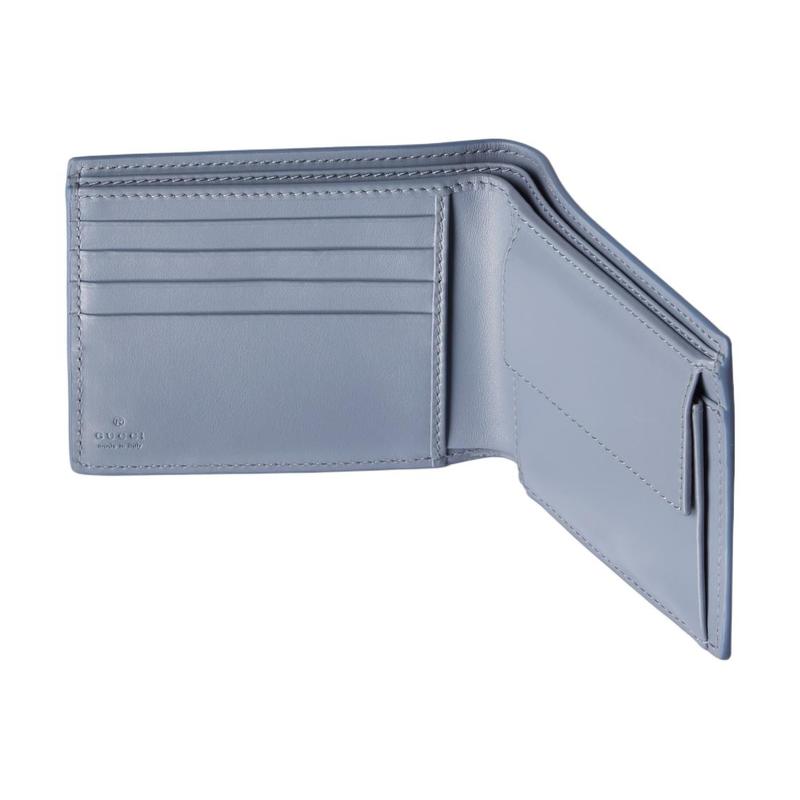 Gucci GG Supreme Palladium Hardware with Blue Ceramic Effect Finish Leather Wallet Men's Dark Blue