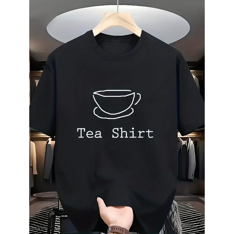 European Size Tea Culture T-Shirt - Funny "Tea Shirt" Print with Tea Cup Design, Round Neck Short Sleeve Casual Summer Top for Tea Lovers