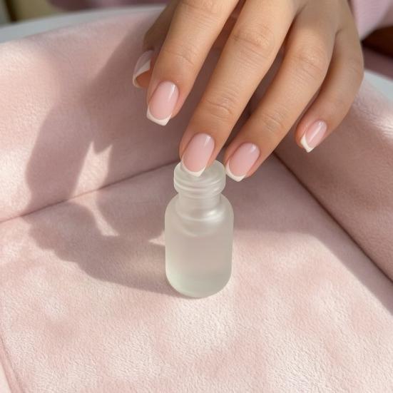 24PCS French Tips Nail Stickers, Full Coverage Square Pink False Nails, White Trim Glossy Press on Nails for Women