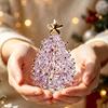 Decorative Glass Sculpture Glazed Christmas Tree Ornament with Star Topper, Colorful Party Table Decor Art, Faux Crystal Tabletop for Home Office Gift