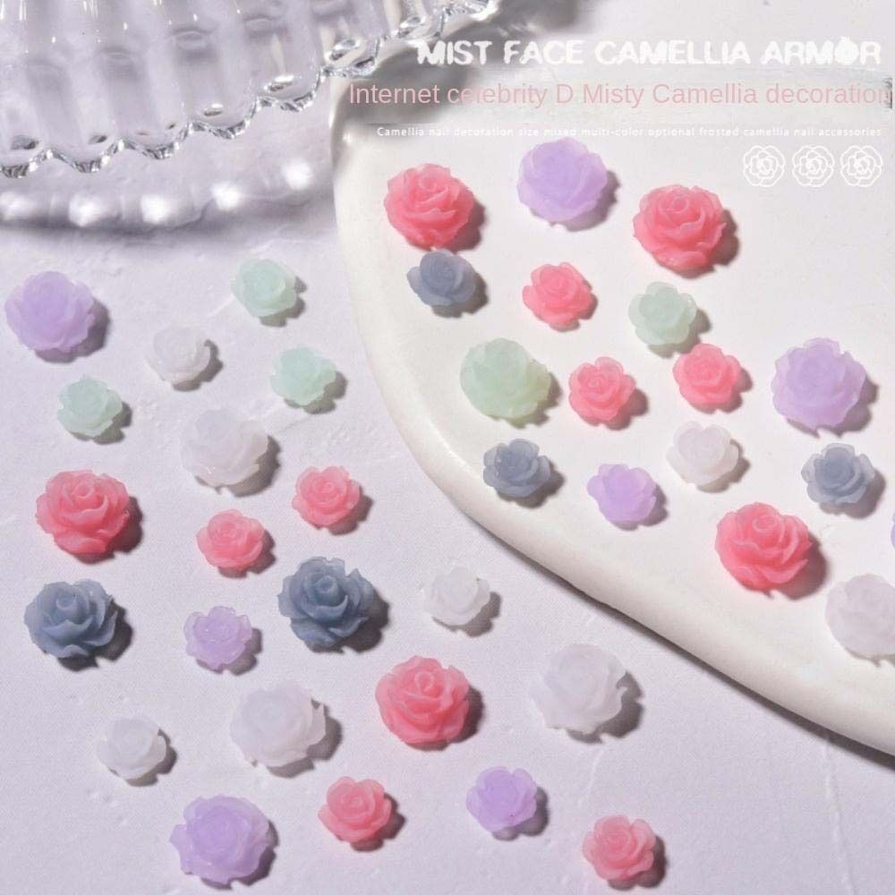 

Nail Charms Flowers Nail Drill Camellia Nail Decorations Rose Nail Rhinestones Manicure Accessories B-50pcs