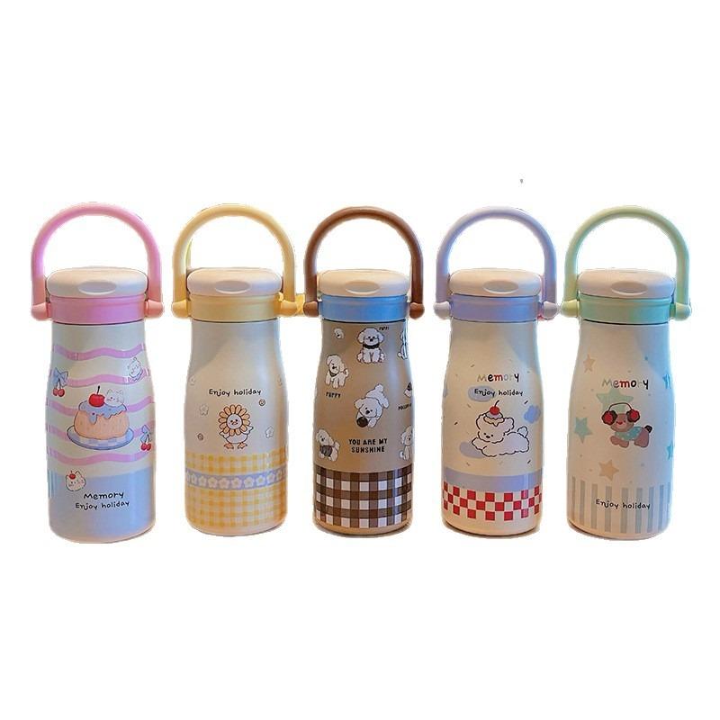Tecknad Söt Barn Termosflaska 316 Rostfritt Stål Sugrör Vattenflaska Bärbar Dubbel Drickande Termisk Vattenkopp för Studenter