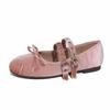 Sheepskin version~ velvet flat Mary Jane shoes women's spring new double buckle bow ballet shoes retro single shoes