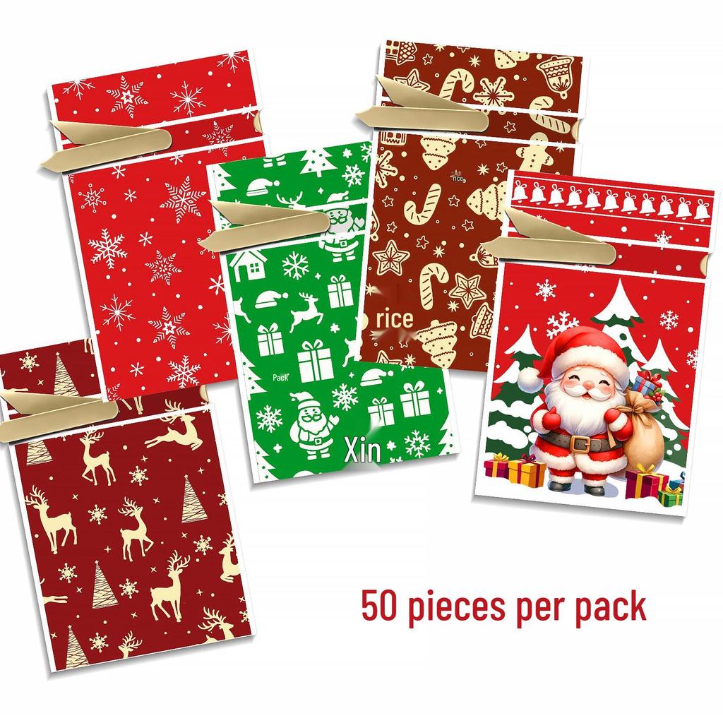 50pcs 2025 Christmas Candy and Cookie Gift Bags with Ribbon Drawstrings