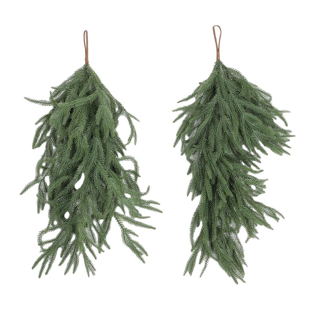 2 Pcs Norfolk Pine Teardrop Swag 26.77 Inch Length Plastic Artificial Pine Needle Teardrop Wreath for Home Decoration