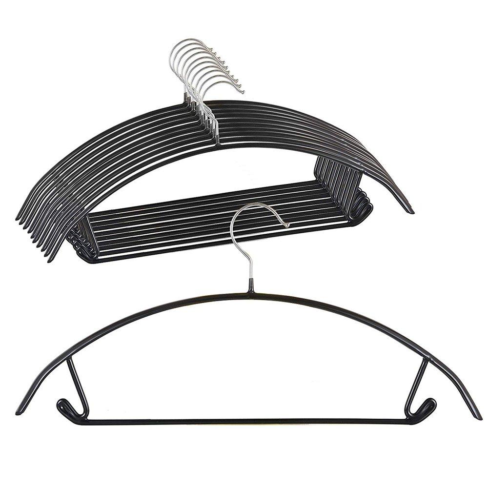 Living Hall Laundry Black Hangers, Non-Slip Space-Saving Hangers, Human-Shaped, Storage, 10-Pack, (Black, 10)