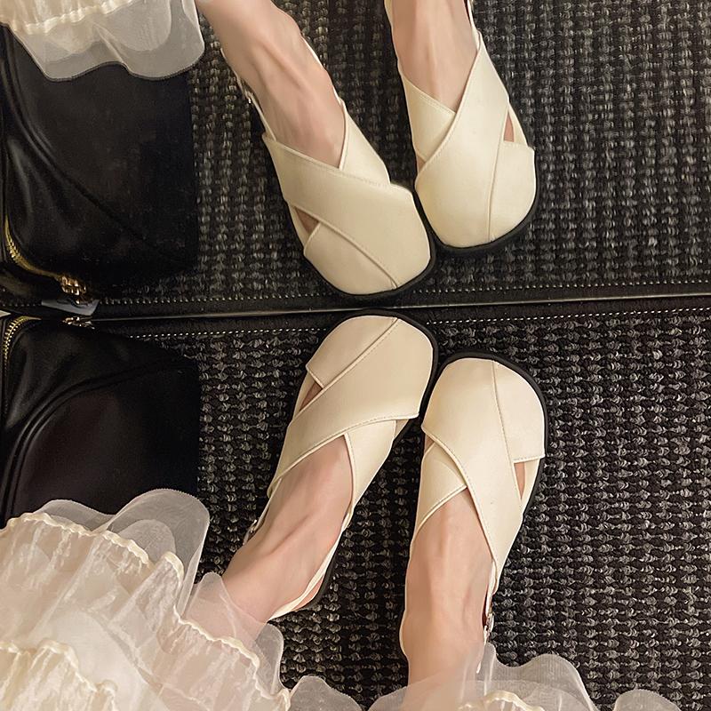 Fashion Summer Fashion Leather Women Sandals Cross Straps Gladiator Sandals for Women Black Buckle Flat Casual Beach Sandalias De Mujer