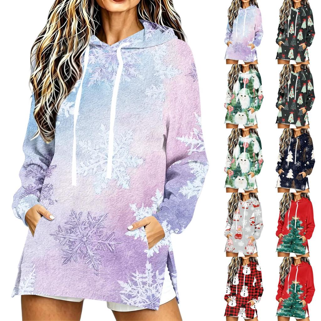 Women's Fashion Casual Long Sleeve Christmas Print Hoodie Top