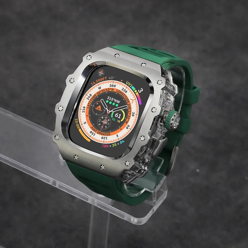 Klasická luxusná modifikačná súprava pre Apple Watch Ultra 2 49mm Puzdro z nehrdzavejúcej ocele Pre IWatch 9 8 7 6 45mm 44mm Krištáľové tlačidlo Športový remienok