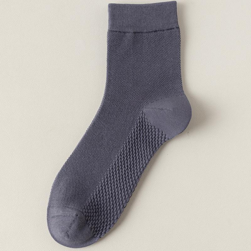 Men's Breathable Black Cotton Mid-Calf Socks - Sweat-Absorbent, Odor-Resistant, Mesh Design for Spring/Summer.