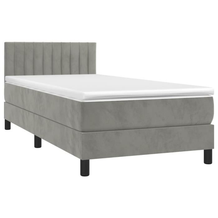 3141407 vidaXL Divan Bed and Mattress Light Grey 100x200cm Velvet
