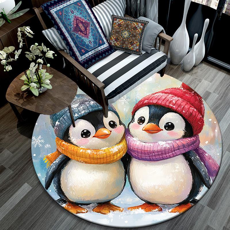 Penguin Round Area Rug,Carpet Rug for Living Room Bedroom Sofa Playroom Decor,Non-slip Floor Mat